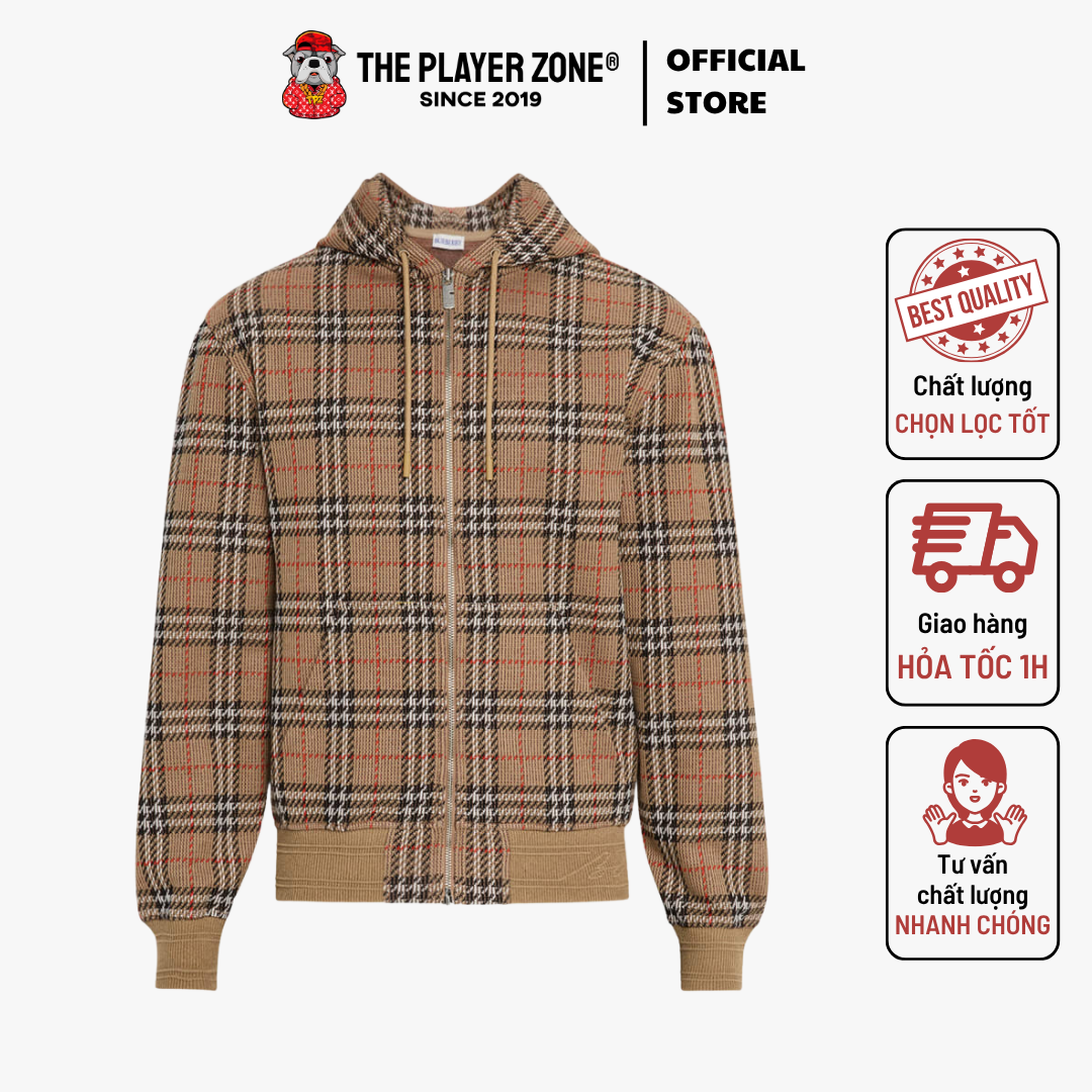 Áo Khoác Burberry Men's Check Full-Zip Hoodie - Nâu