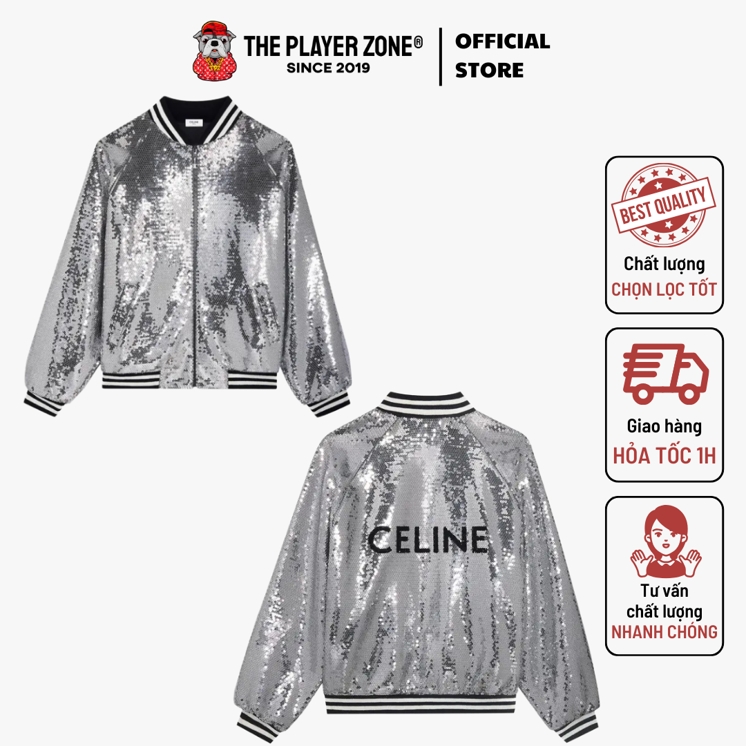 Áo Khoác Celine Sequined Teddy - Light Grey