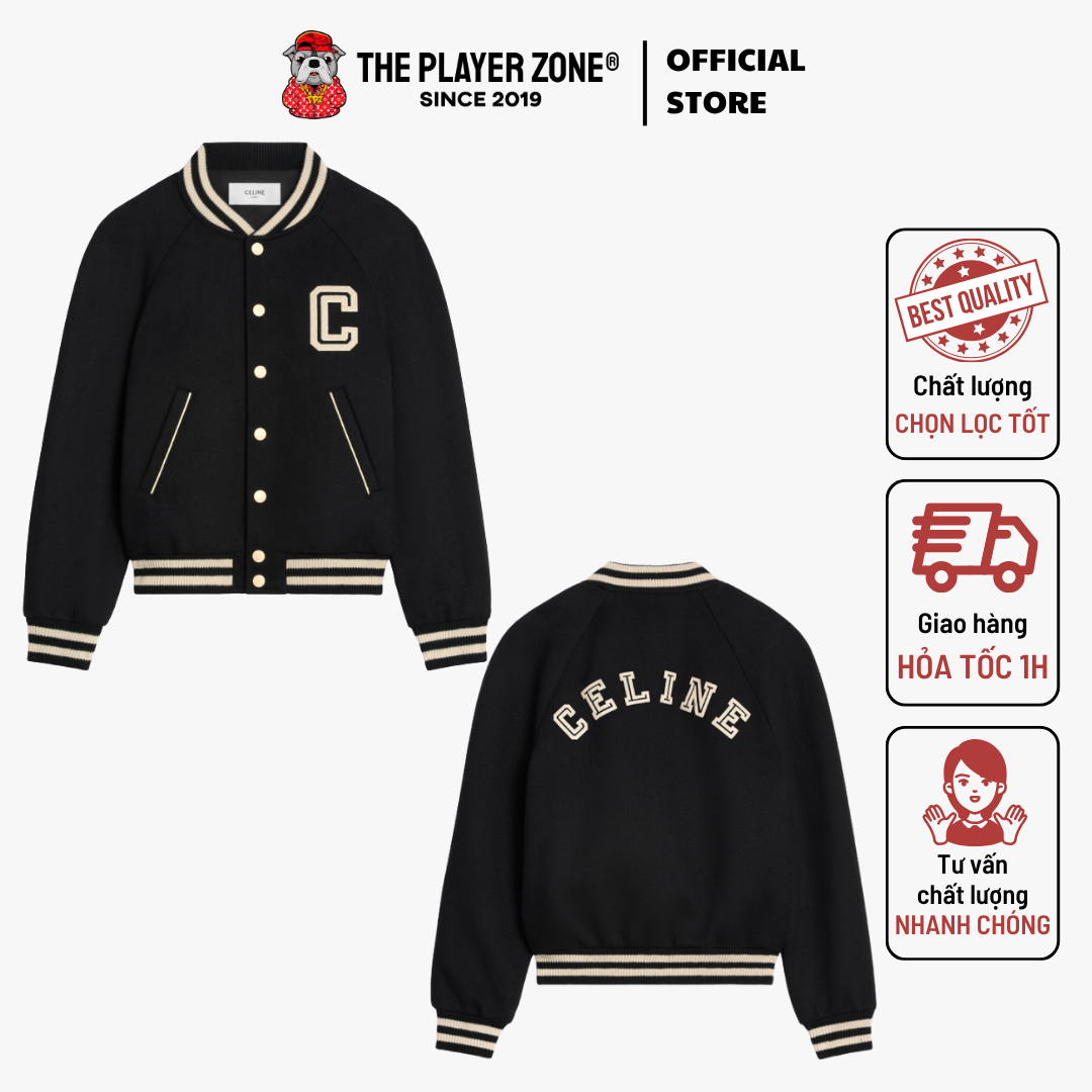Áo Khoác Celine Varsity Collegiate Bomber Jacket - Black