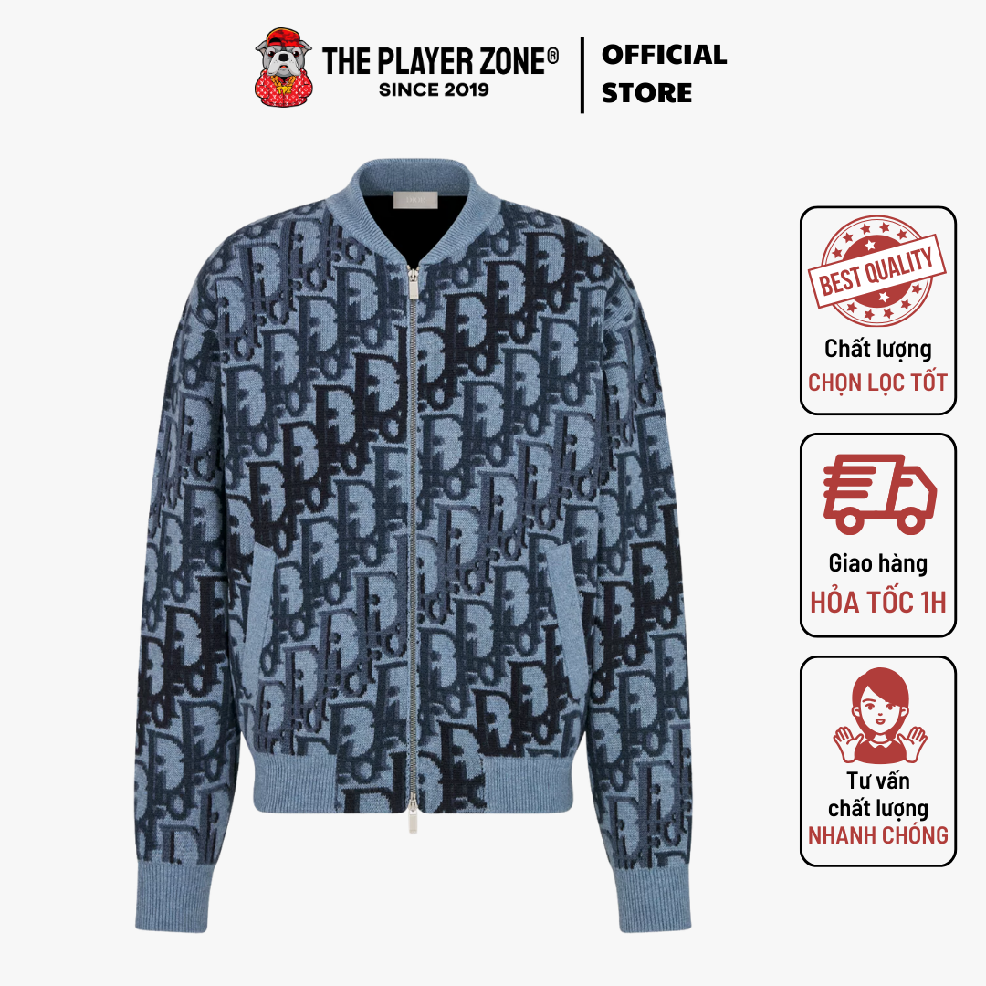 Áo Khoác Dior Oblique Blouson Jacket Blue Wool Knit - Blue