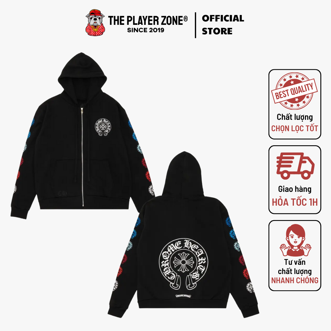 Áo Khoác Hoodie Chrome Hearts Horseshoe Logo Gradient Zip - Đen