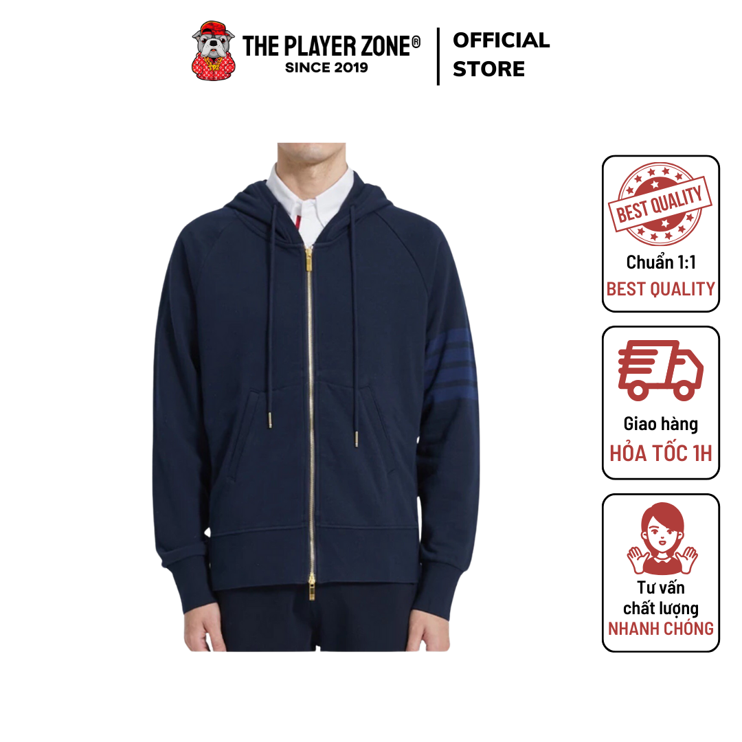 Áo khoác Hoodie Zip Thom Browne 4 Bar Tonal Zip Hoodie - Navy