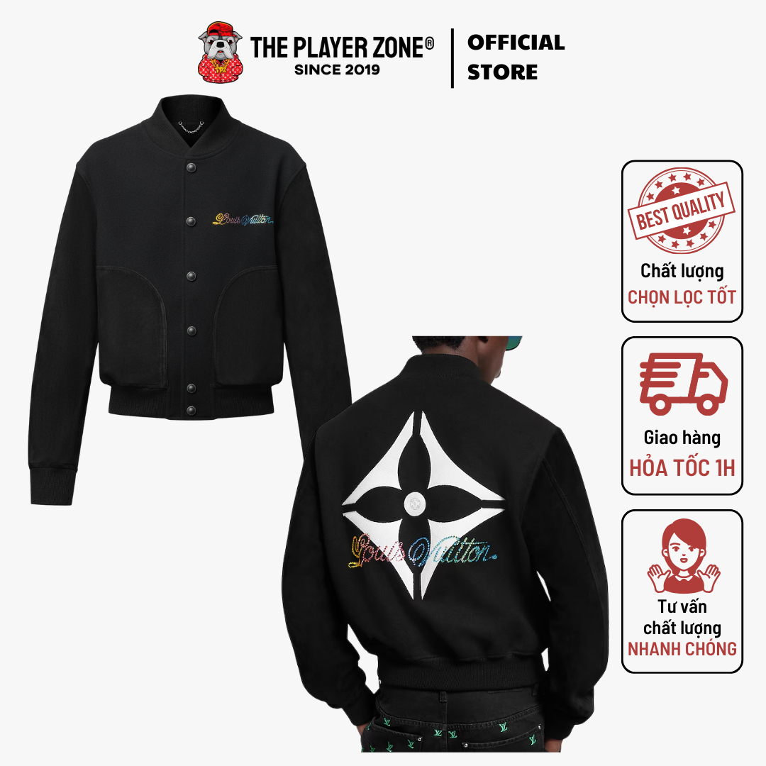 Áo Khoác Lv Louis Vuitton Leather Mix Varsity Blouson - Đen