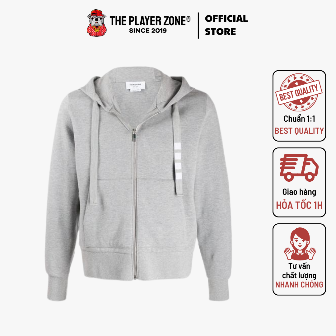 Áo Khoác Thom Browne Compact Double Knit Cotton Zip-up 4-Bar Hoodie -Light Grey