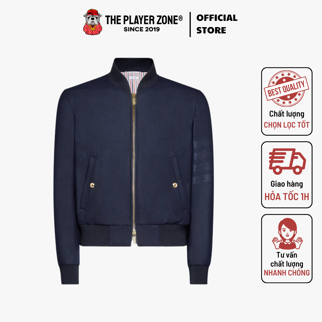 Áo Khoác Thom Browne Flannel 4-Bar Knit Rib Blouson - Navy