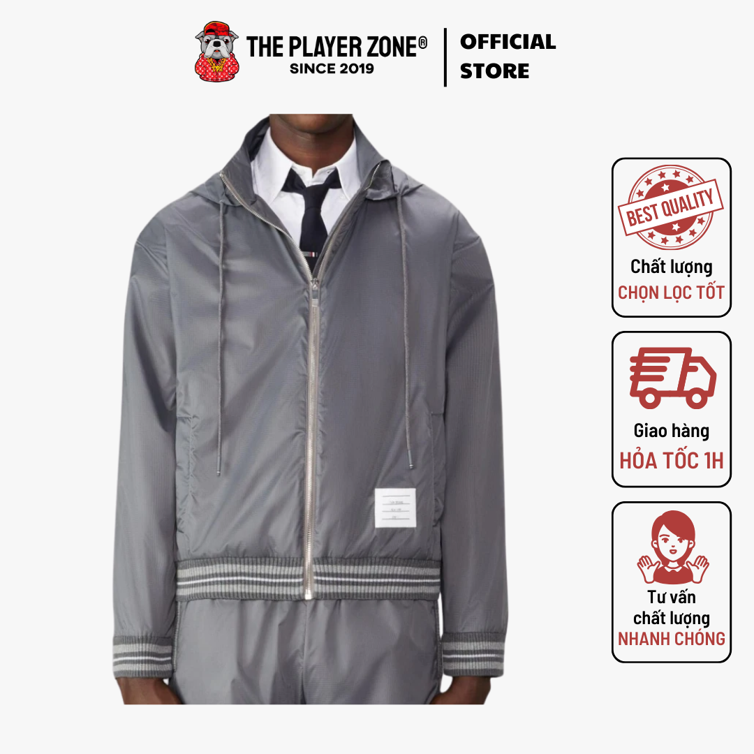 Áo Khoác Thom Browne Logo-Patch Ripstop Lightweight Jacket - Xám