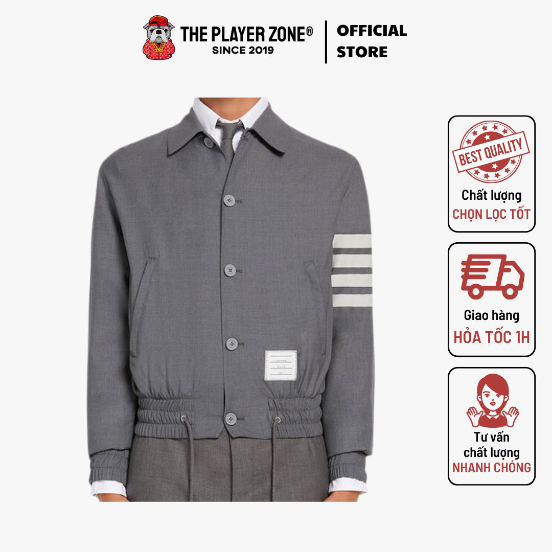 Áo Khoác Thom Browne Solid Swim Tech 4-Bar Blouson Jacket - Medium Grey