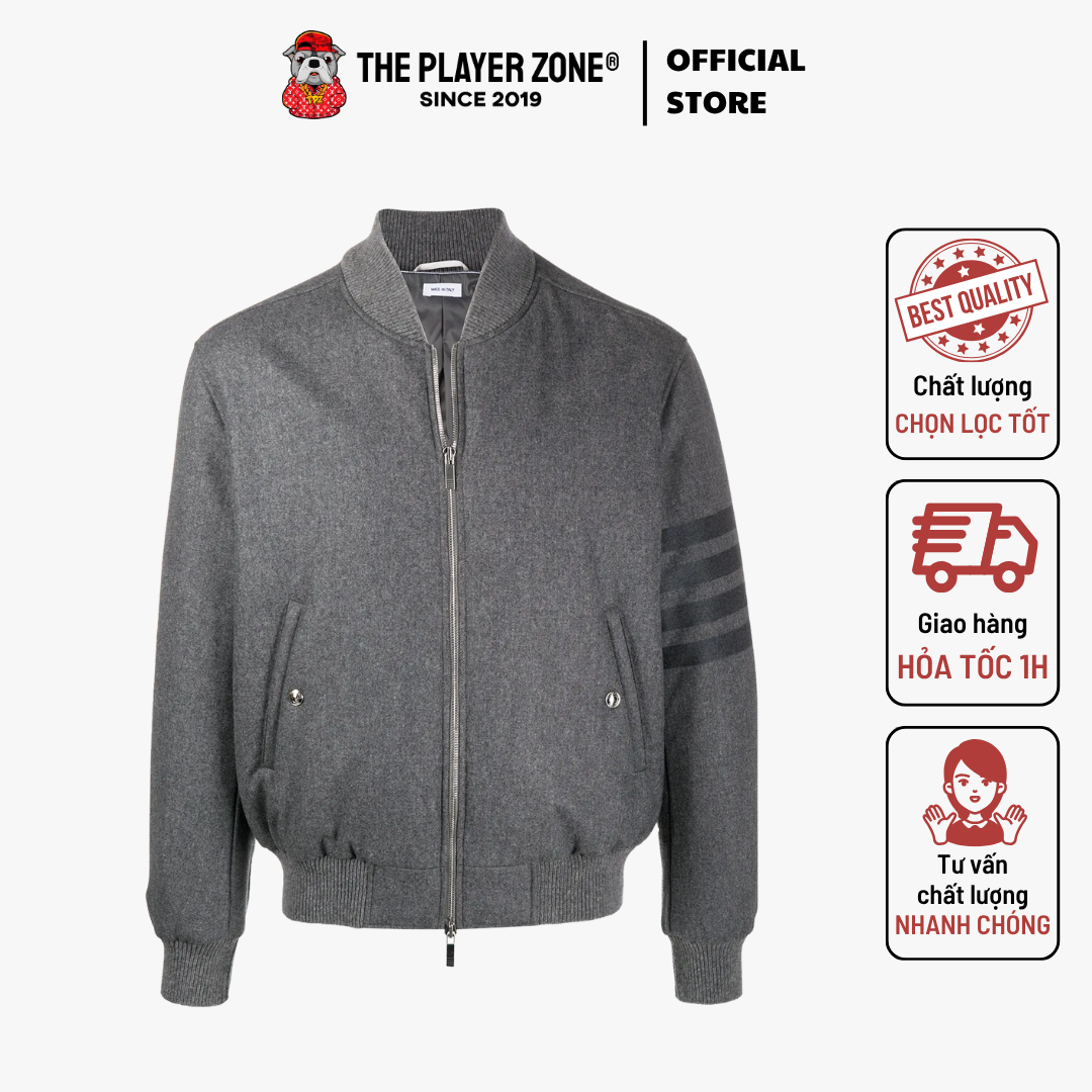 Áo Khoác Thom Browne Flannel 4-Bar Knit Rib Blouson - Xám