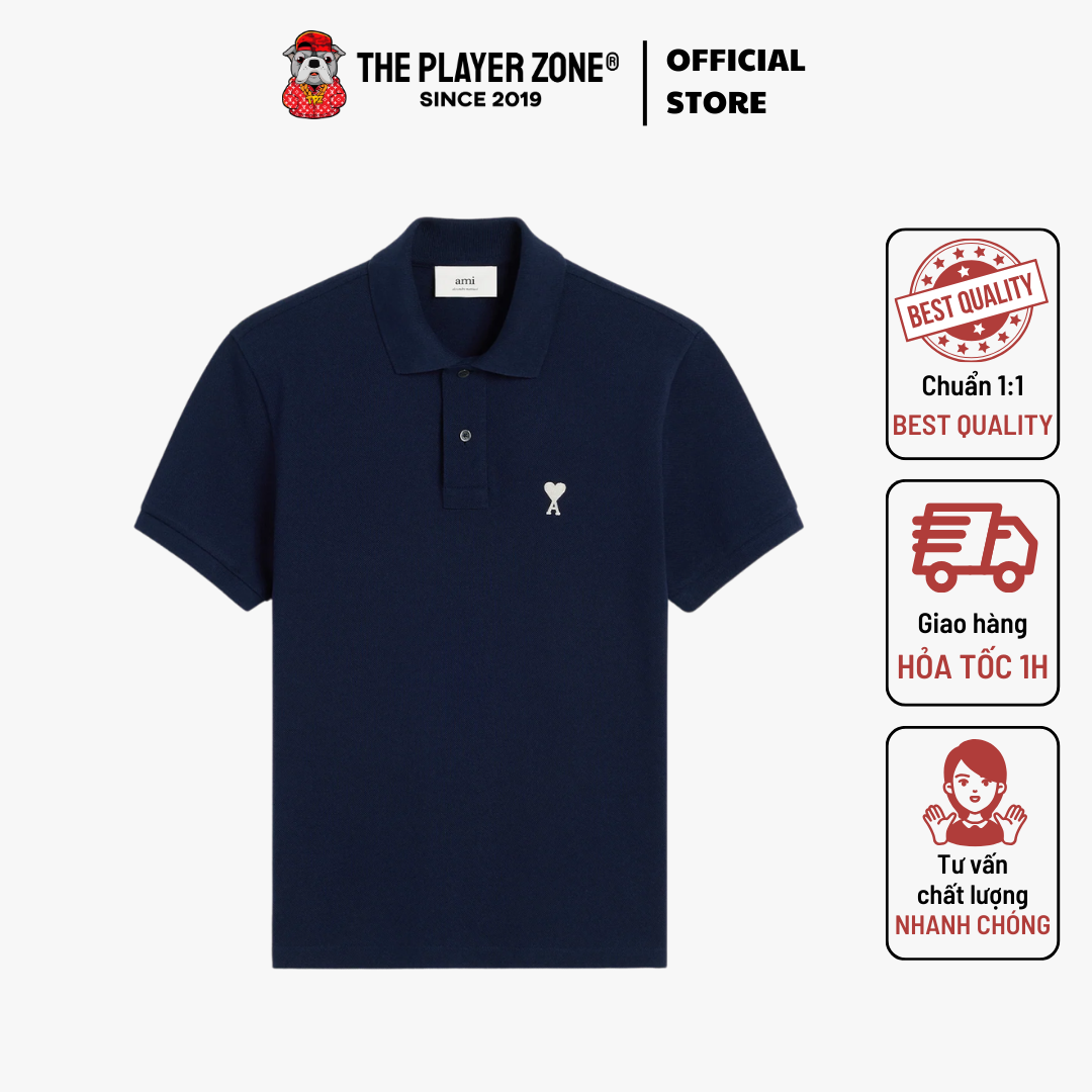 Áo polo AMI NIGHT BLUE Off-White Ami de Coeur Polo Shirt - Blue