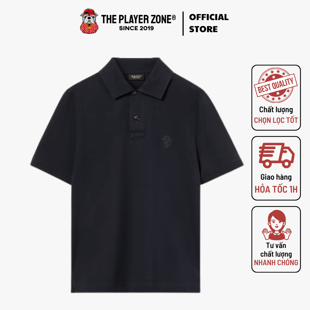 Áo Polo Cotton piquet polo shirt with embroidery - Đen