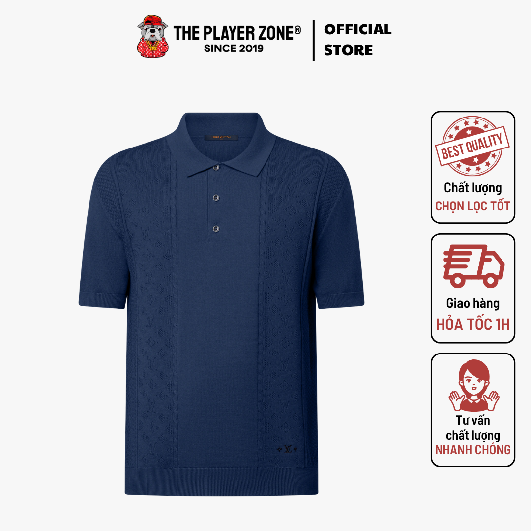 Áo Polo Cotton-Silk Pointelle - Navy