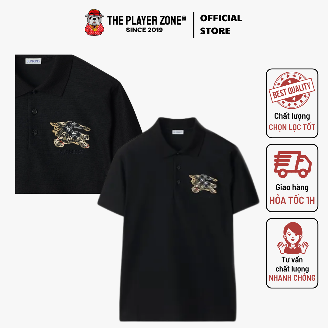 Áo Polo EKD Check Cotton In White With Logo - Đen