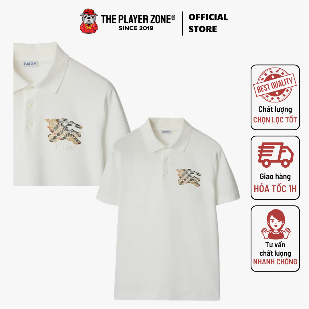 Áo Polo EKD Check Cotton In White With Logo - Trắng