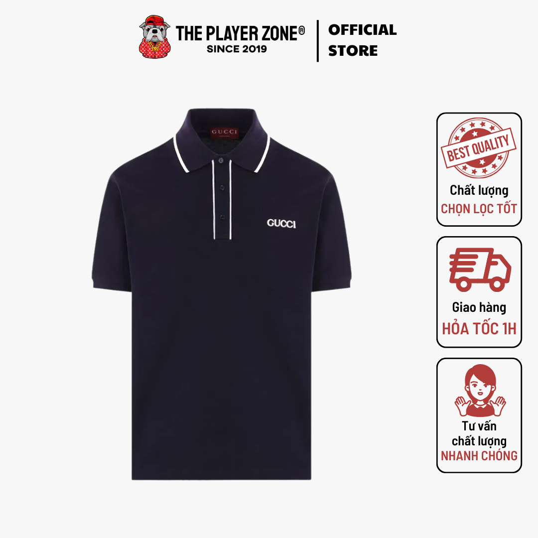 Áo Polo Gucci Embroidered cotton piquet - navy