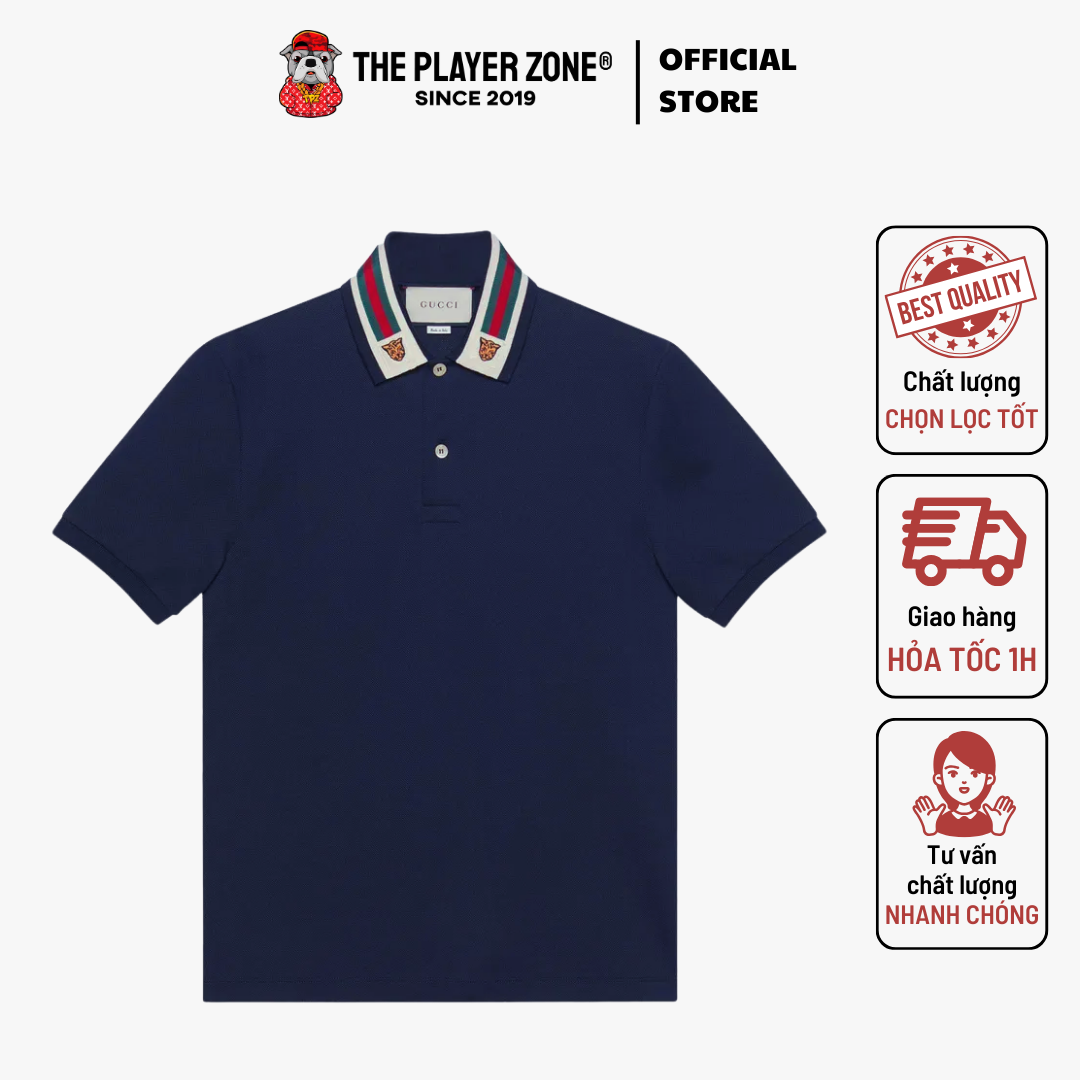 Áo Polo Gucci With Feline Head (Check Code) - Navy