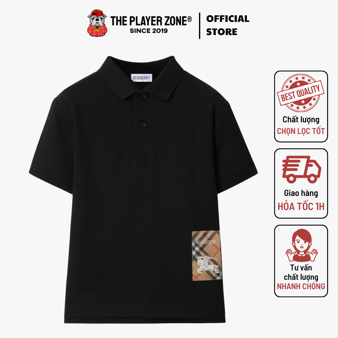 Áo Polo Kids Check Label Polo Shirt - Đen