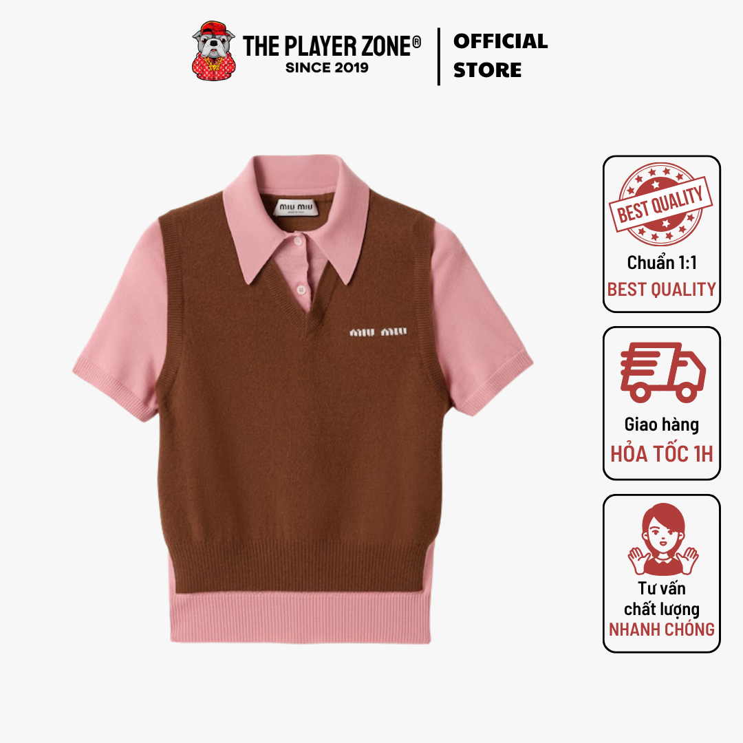 Áo Polo Miu Miu Layered Wool And Cashmere Polo Shirt in Brown