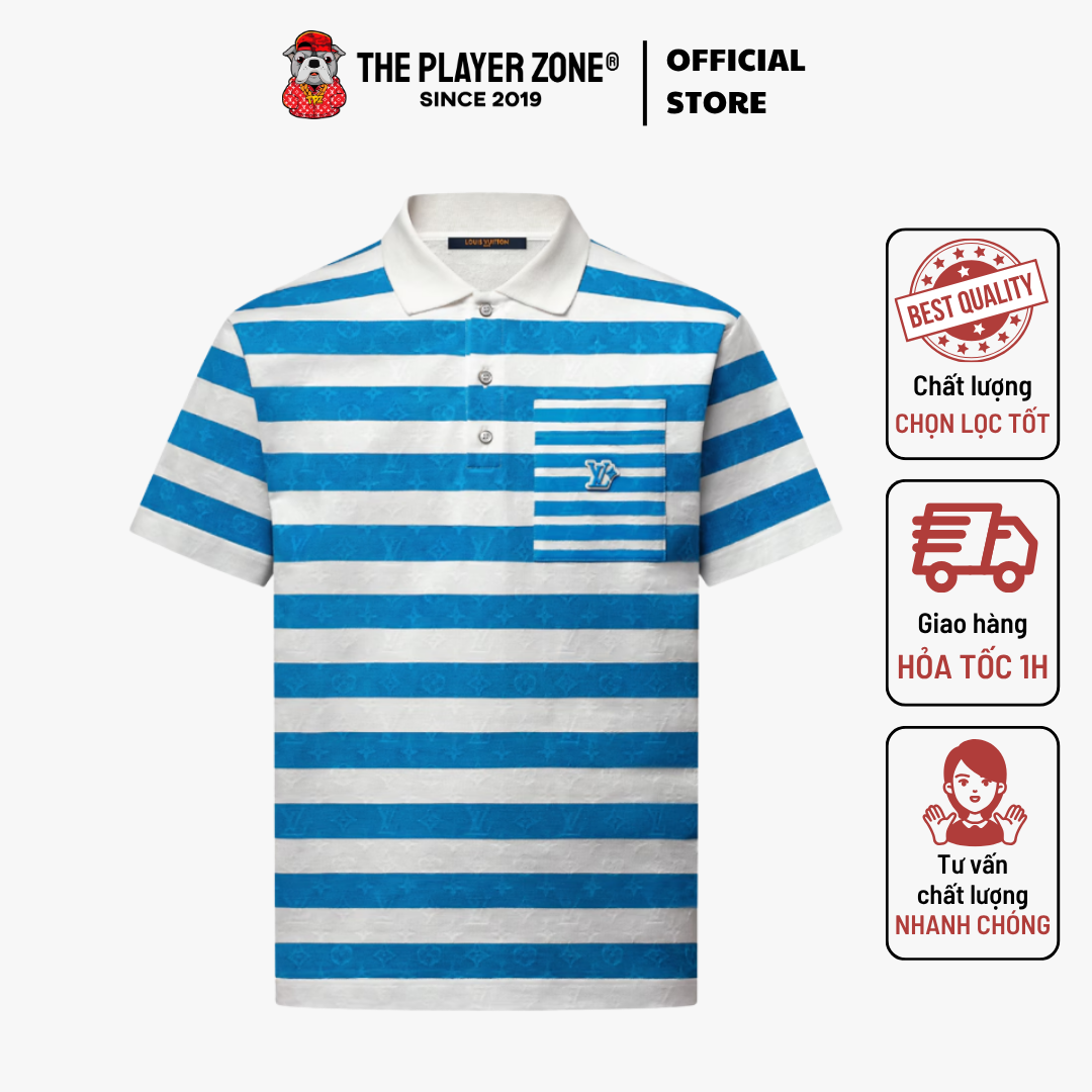 Áo Polo Monogram Striped Polo Shirt - Sọc Trắng Xanh