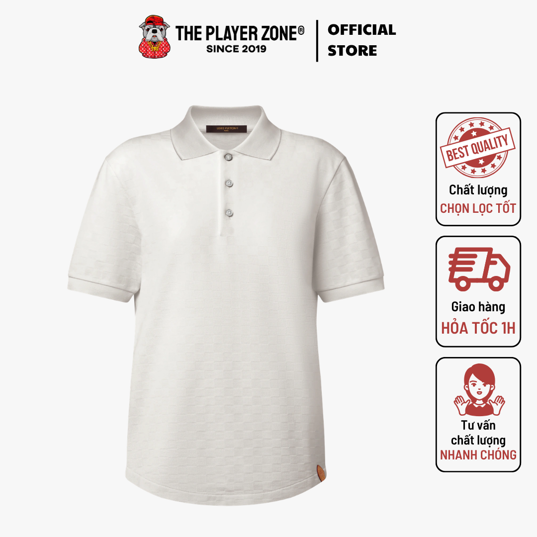 Áo Polo Silk-Cotton Damier Pique - Trắng