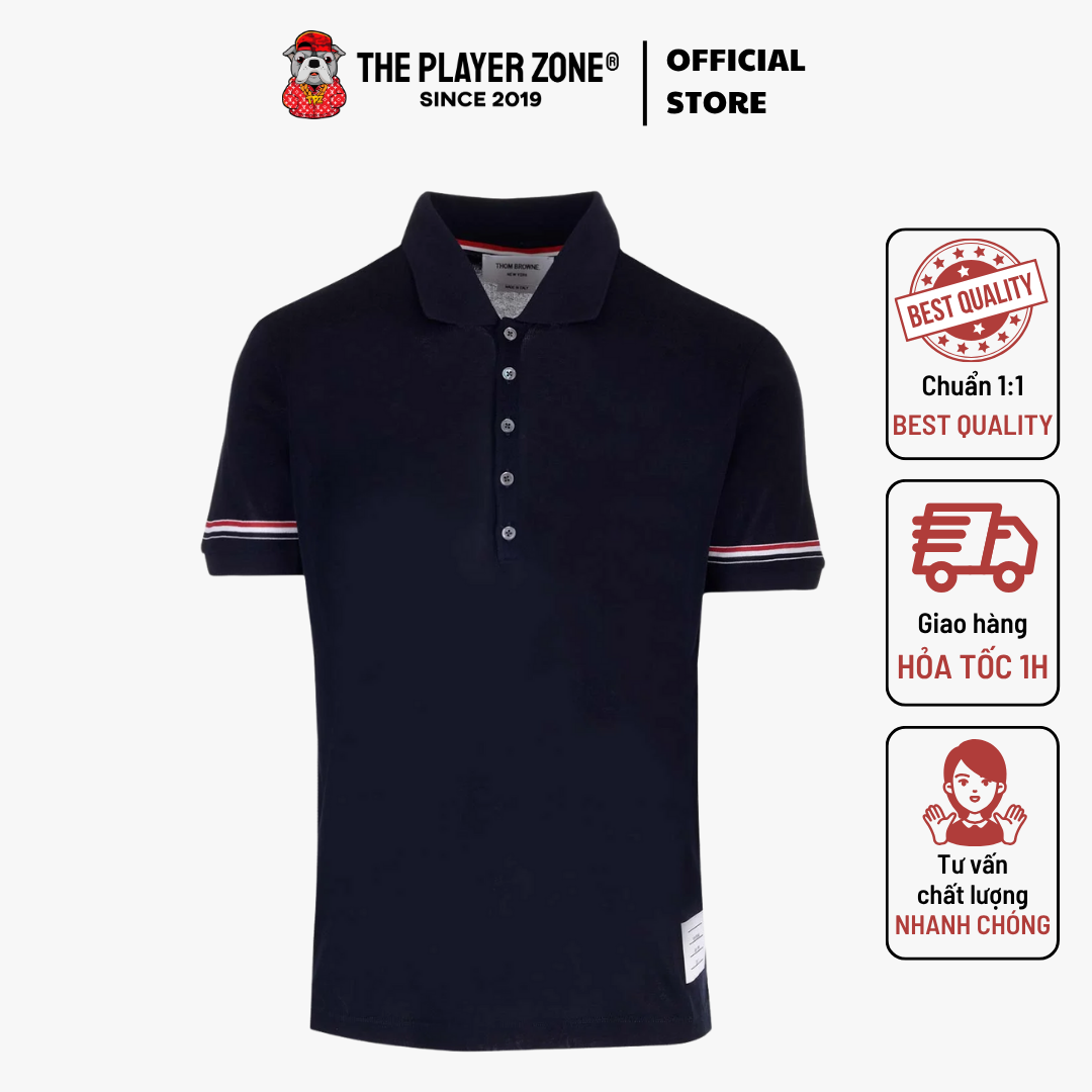 Áo polo Thom Browne Knitted Cotton Polo Shirt - Navy