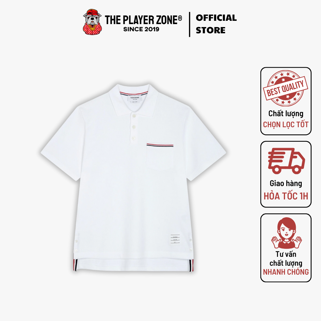 Áo Polo Thom Browne White Piqué Pocket - trắng