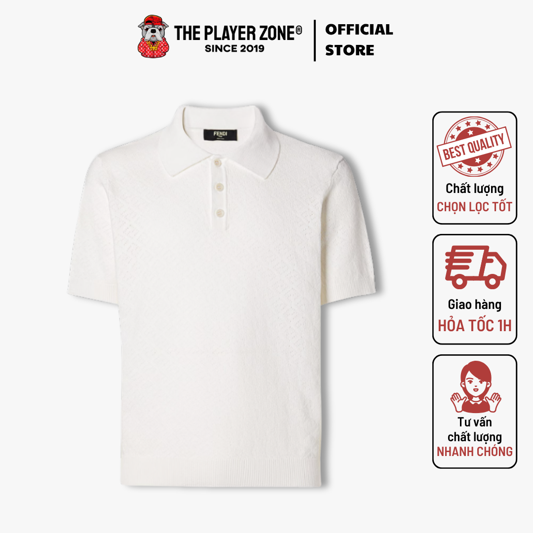 Áo Polo White cotton and viscose tricot polo shirt - Trắng