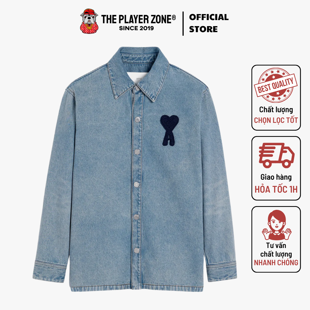 Áo Sơ Mi Ami Denim Paris Ami De Coeur Cotton Overshirt - Blue
