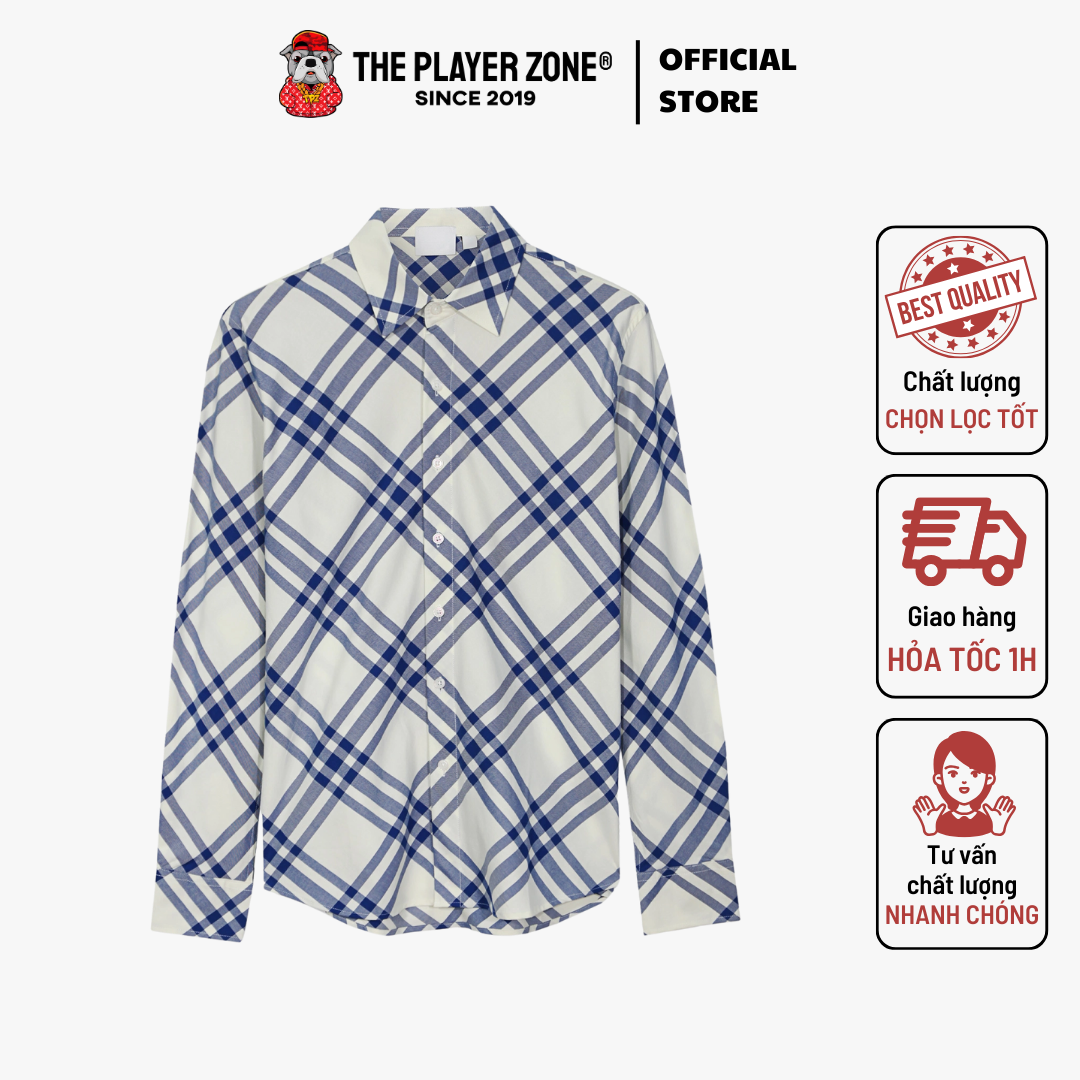 Áo sơ mi Horse Checked Cotton Flannel Shirt in Blue - tay dài