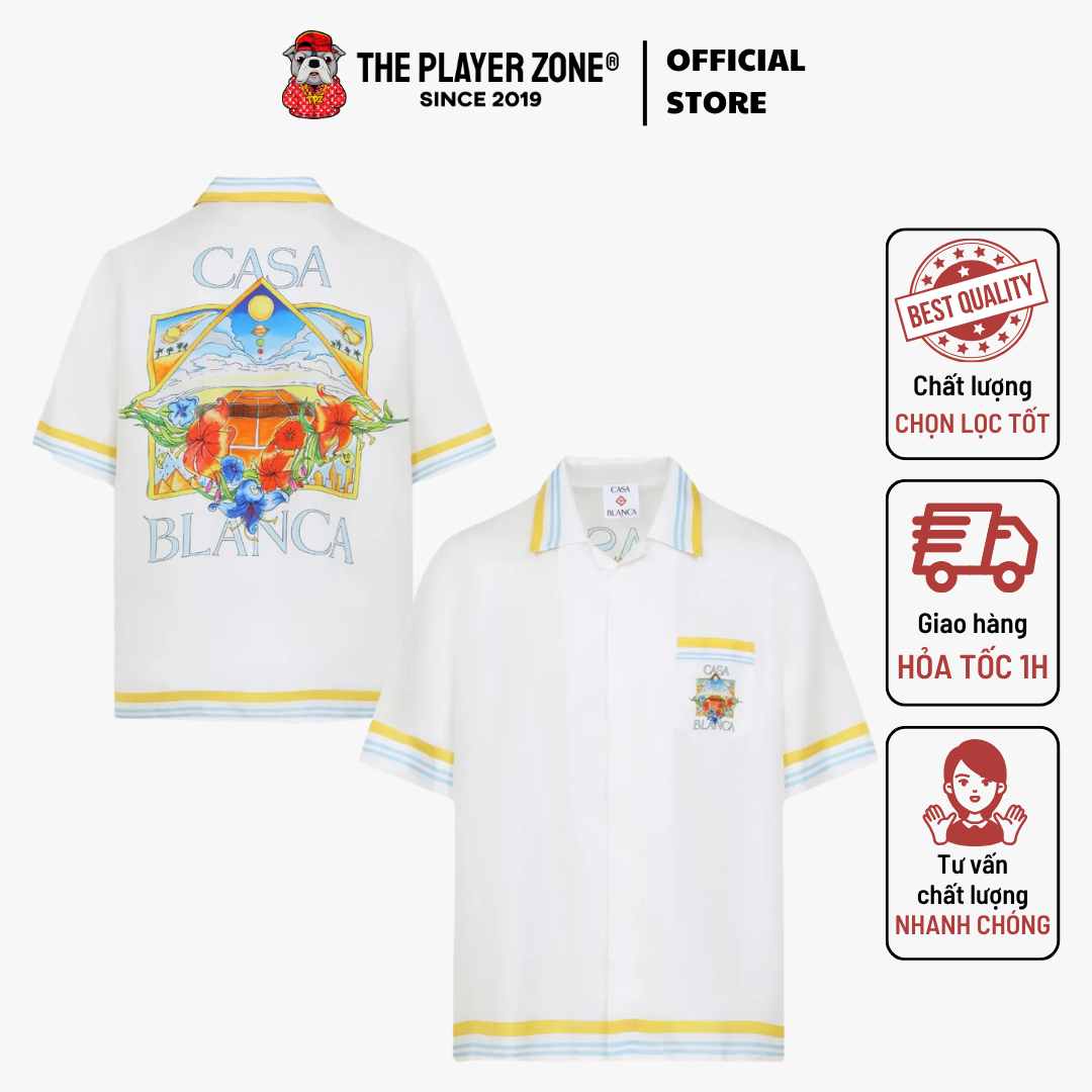 Áo Sơ Mi camp-collar printed shirt- trắng