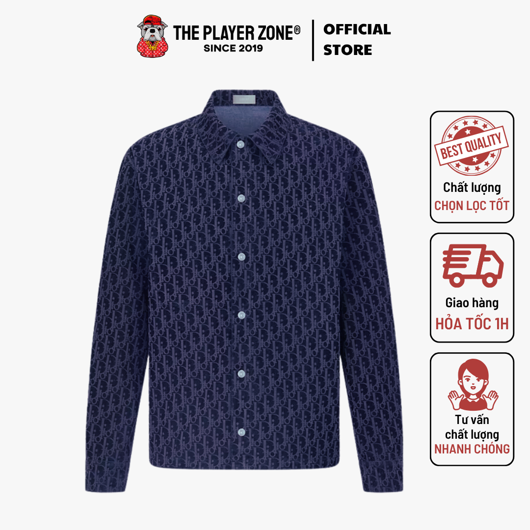 Áo Sơ Mi Dior Oblique Overshirt Blue Cotton-Blend Twill - Navy