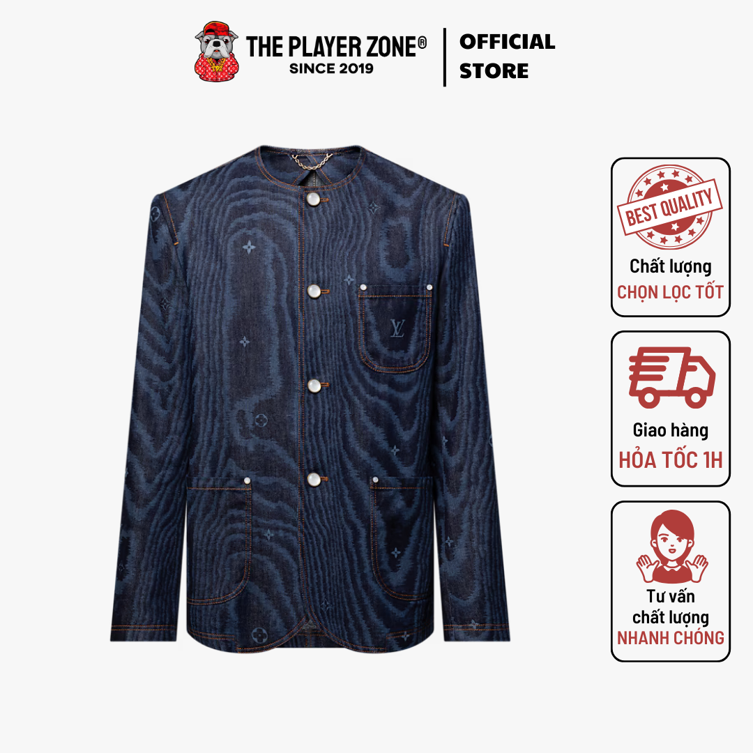 Áo Sơ mi LV Louis Vuitton Chic Collarless Denim Jacket - Denim