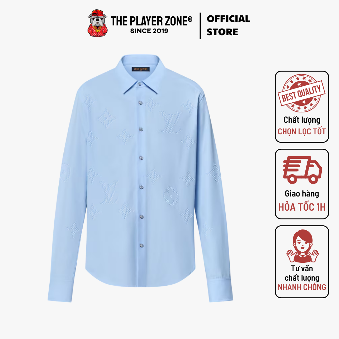 Áo Sơ Mi LV Monogram Printed Long-Sleeved Shirt - Blue