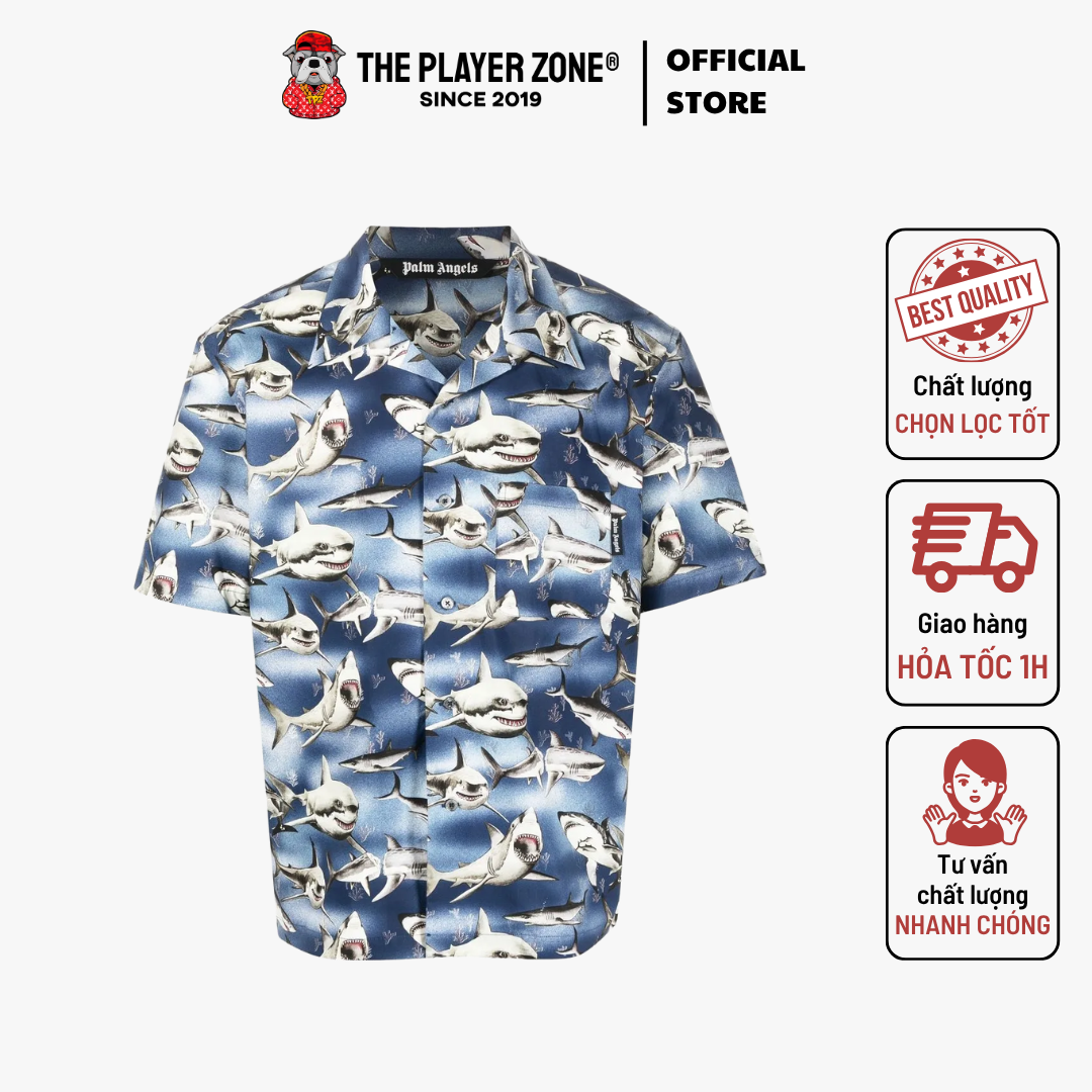 Áo Sơ Mi Palm Angels Sharks-Print Bowling Shirt