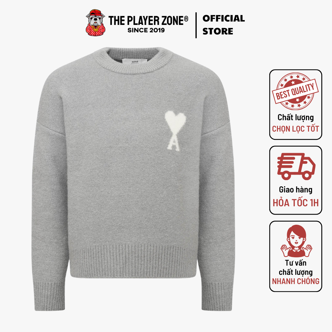 Áo Sweater AMI Paris Ami De Coeur-intarsia Sweater - Xám