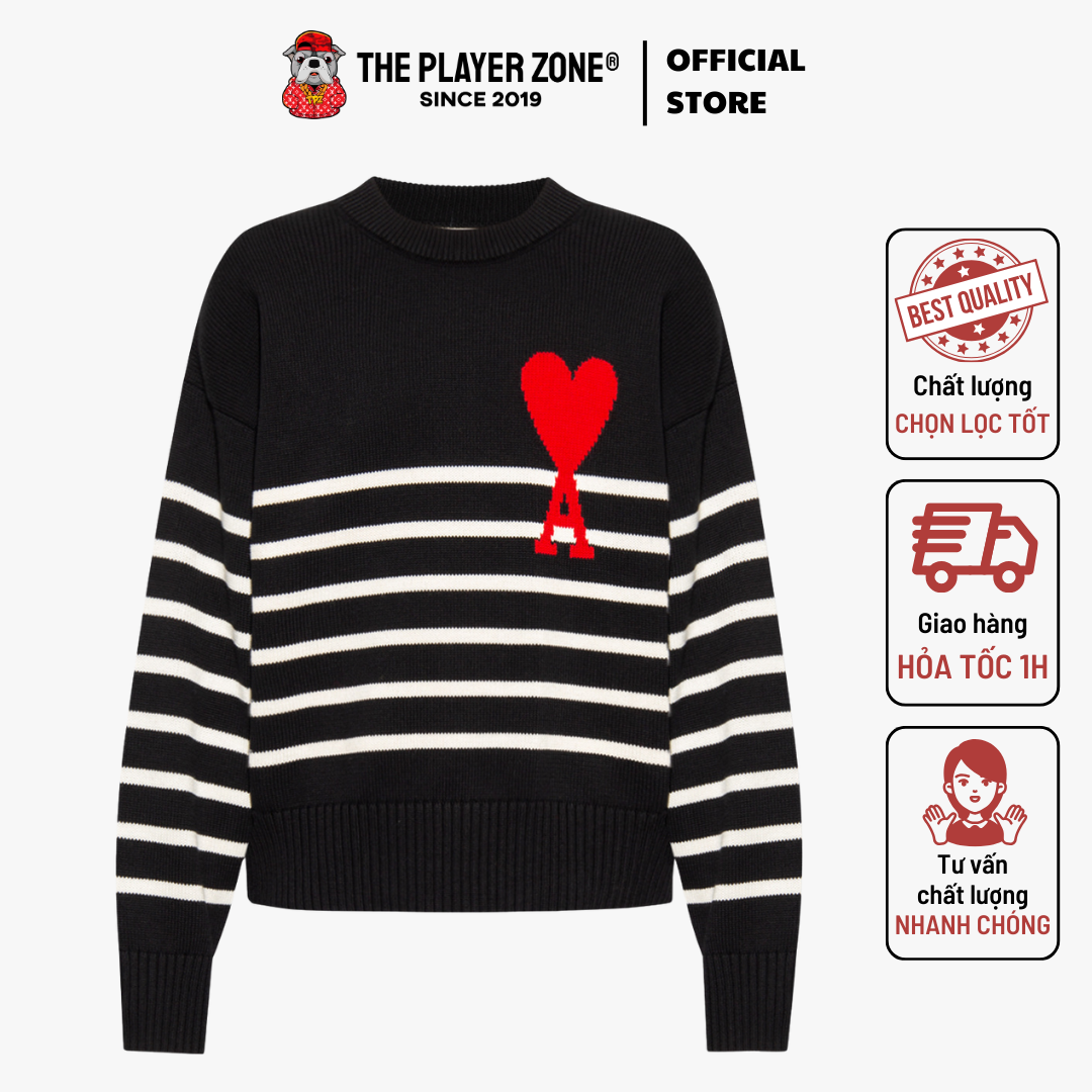 Áo Sweater Ami Paris Ami De Coeur Striped - Đen