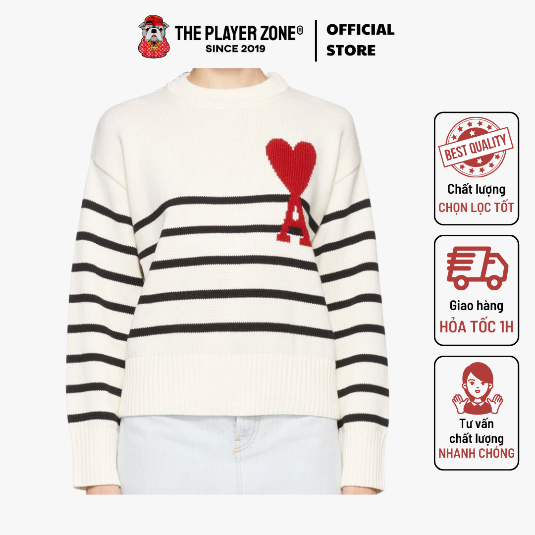 Áo Sweater Ami Paris Ami De Coeur Striped - Trắng