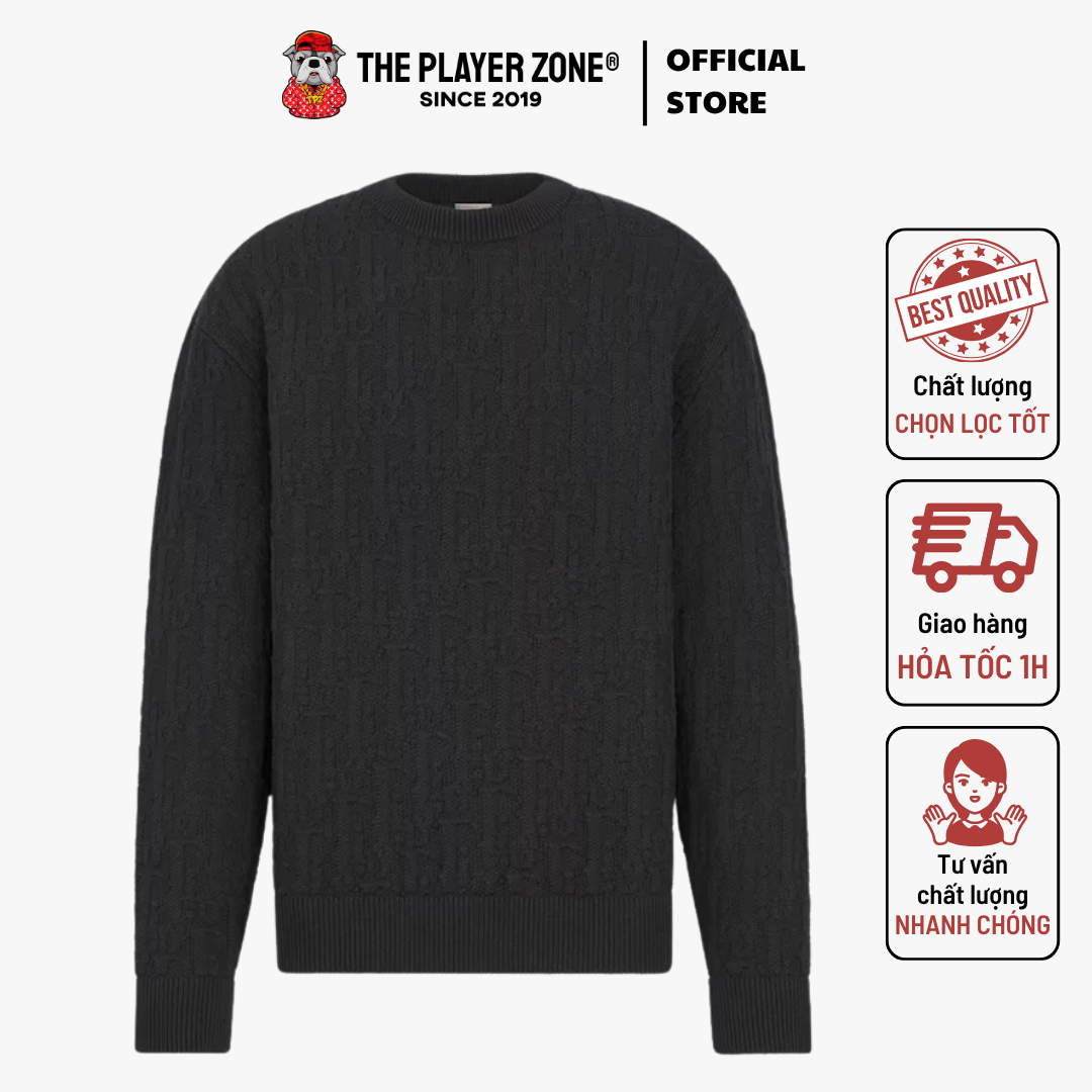 Áo Sweater Dior Oblique In Black Cotton-Blend Jacquard - Đen