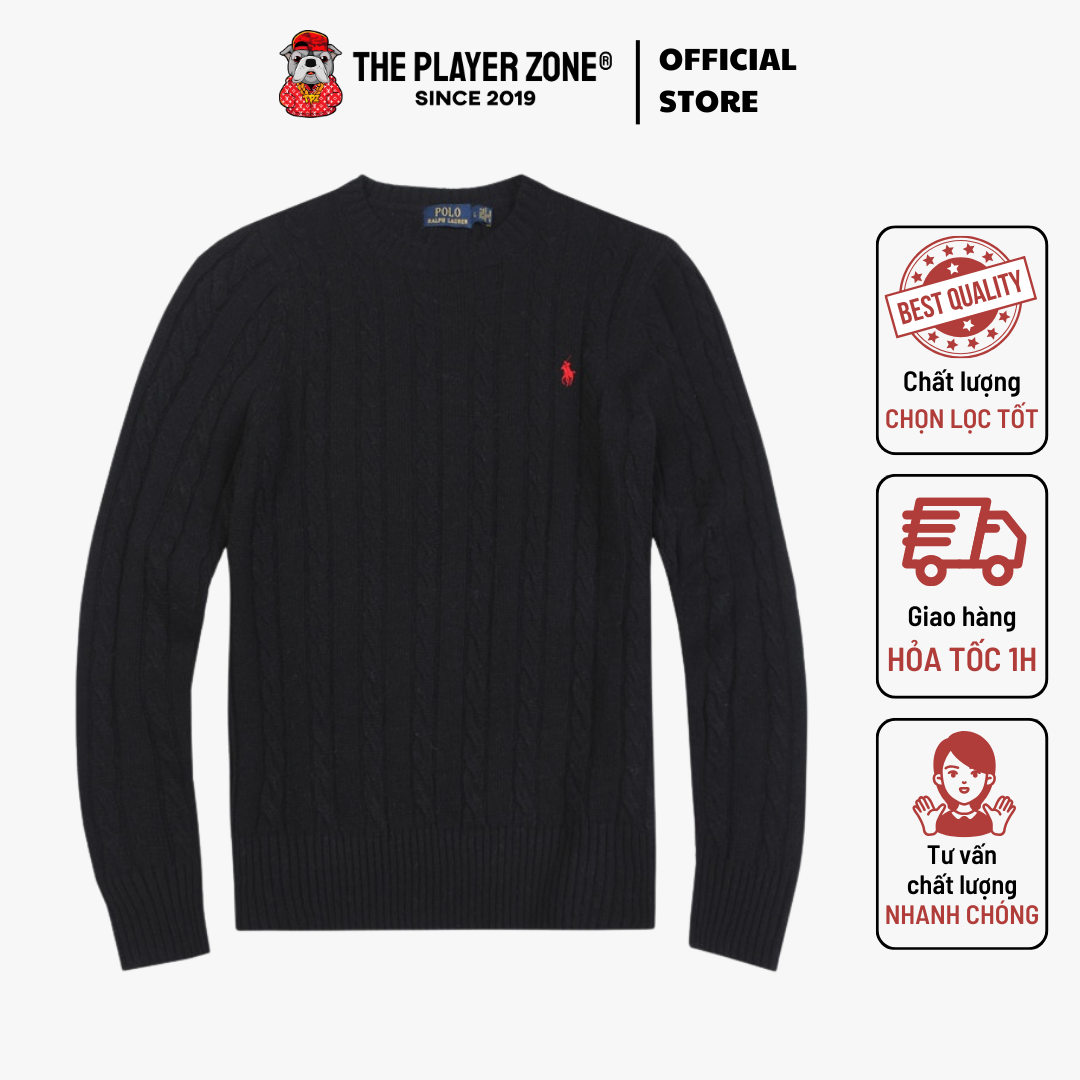 Áo Sweater Polo Ralph Lauren RaCable Knit Wool Cashmere (LogoĐỏ) - Đen