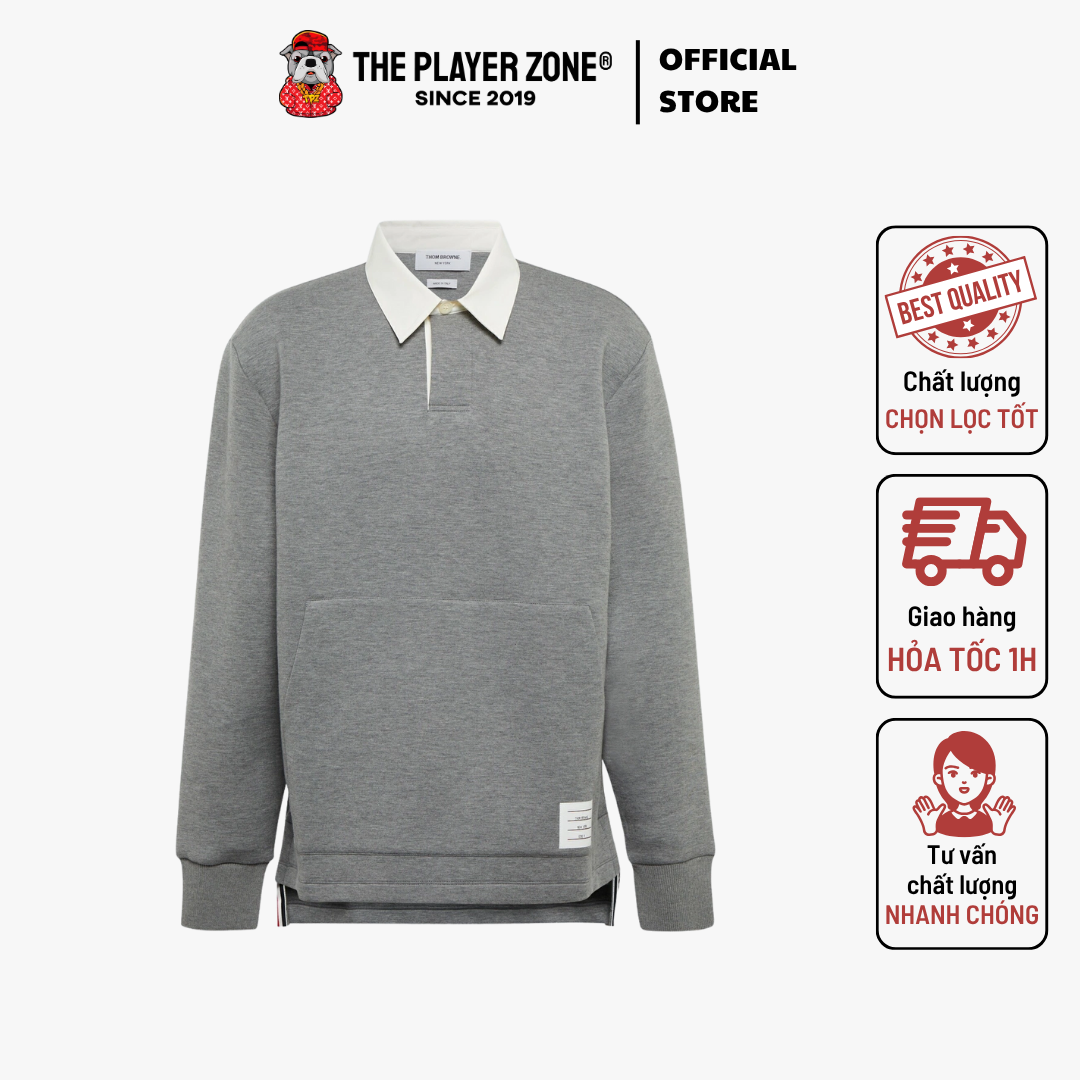 Áo Sweater Thom Browne Double Face Tech Contrast Collar Rugby Polo - grey