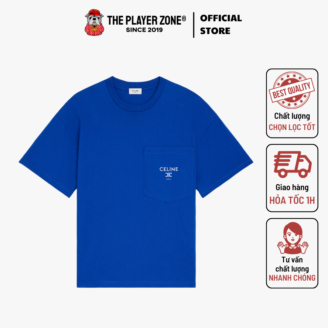 Áo Thgun Celine T-SHIRT IN COTTON JERSEY - Blue