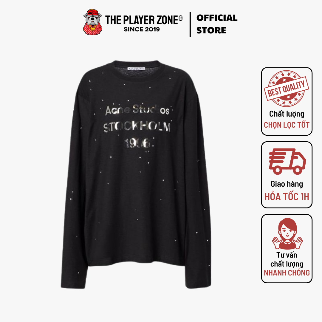 Áo thun Acne Studios Women's Black Embellished Logo Cotton And Hemp Jersey T-Shirt