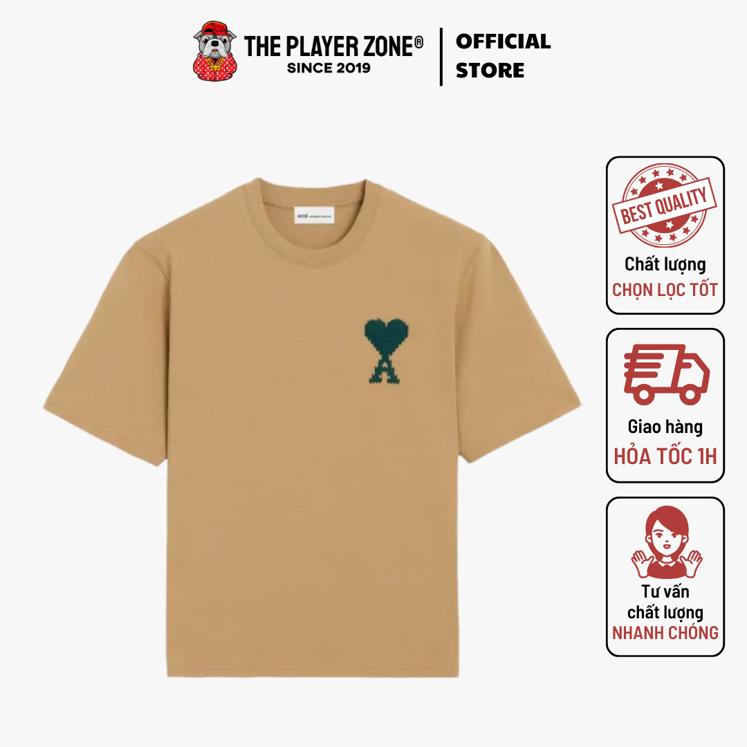 Áo Thun AMI Paris Multi Cotton Zigzag Logo - Nâu