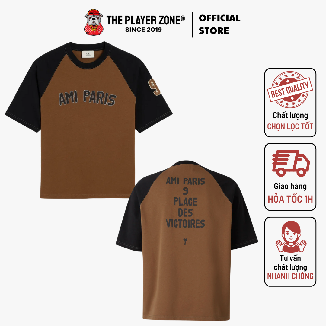 Áo Thun AMI Paris Two-Tone Short-Sleeve Cotton T-Shirt - Nâu