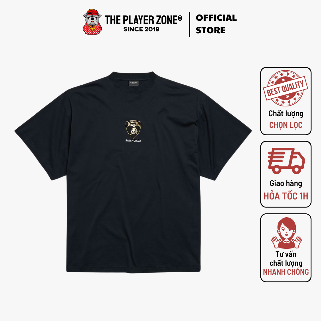 Áo Thun Balenciaga I Automobili Lamborghini Oversized T-shirt in Black Faded - Đen