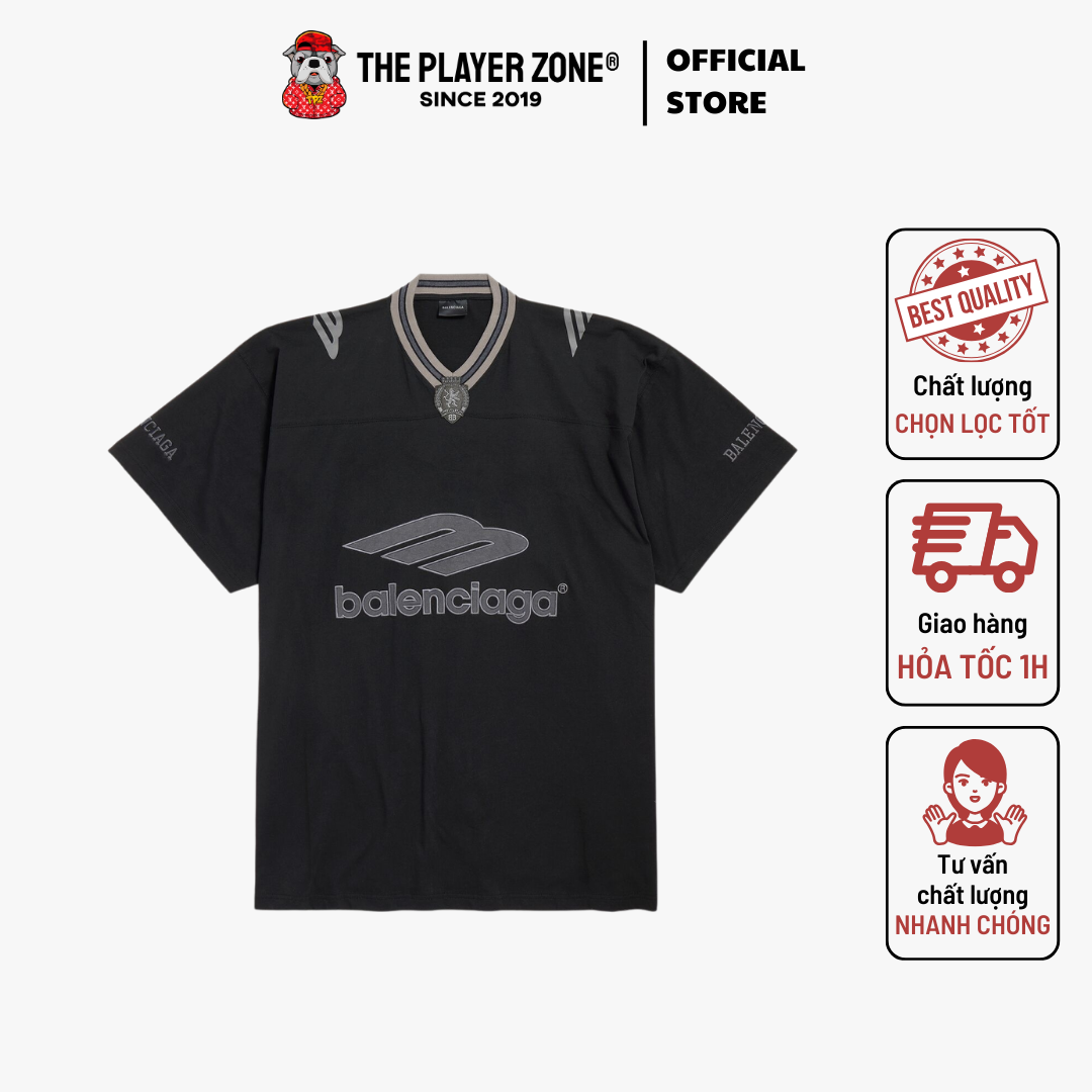 Áo thun Balenciaga Men's 3b Football V-neck T-shirt Oversized in Black_anthracite