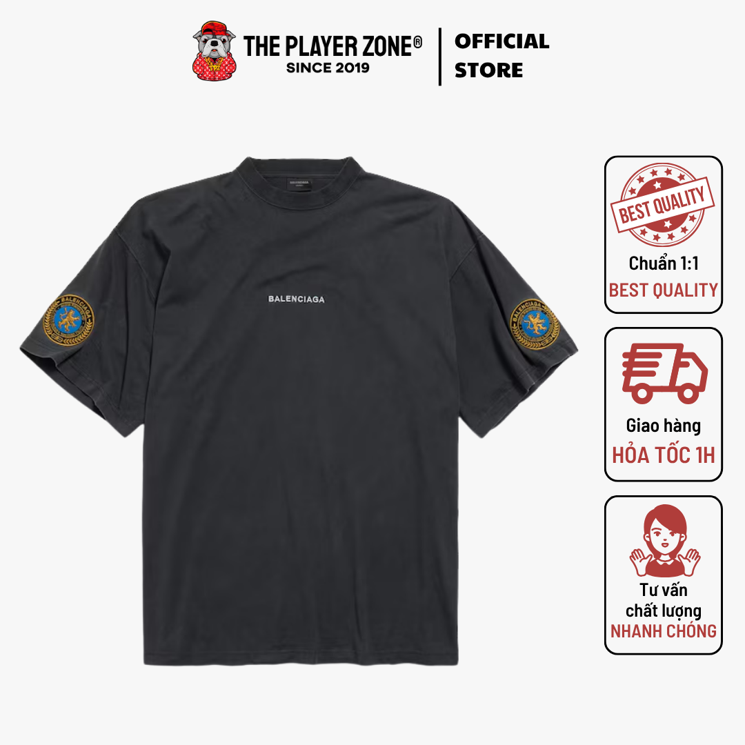Áo Thun Balenciaga T-shirt Uniform Merch Oversize da Uomo in Nero Délavé - Đen