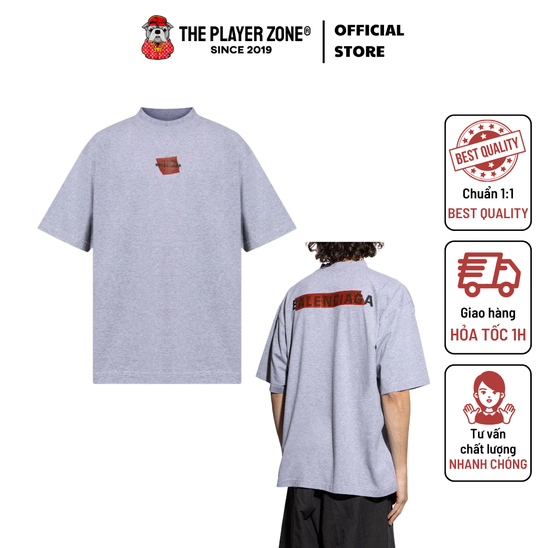 Áo Thun Balenciaga Taped logo-print Cotton t-shirt - Grey