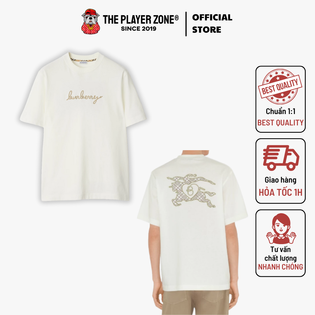 Áo Thun Burberry Check EKD Cotton T-shirt in Chalk - white