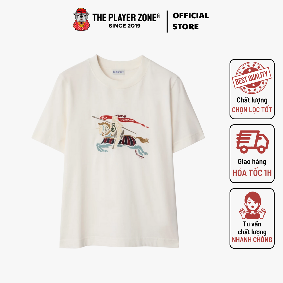 Áo Thun Burberry EKD Cotton T-shirt Logo Thêu - Trắng