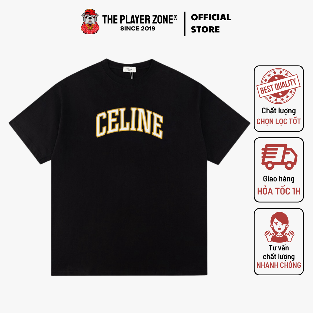 Áo Thun Celine Logo-Print Cotton-Jersey T-Shirt - Đen
